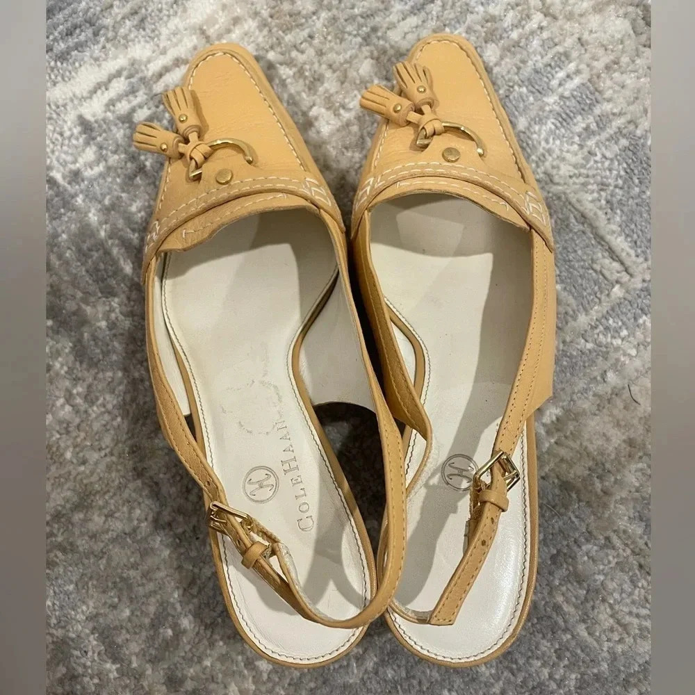 Cole Haan Women's Sz 6B Leather Sling Back Kitten Heels, Made in Brazil - Picture 6 of 9
